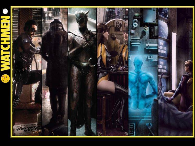 Watchmen, Silk Spectre, The Comedian, Ozymandias, Nite Owl, Rorschach, Dr. Manhattan, Panels HD Wallpaper Desktop Background