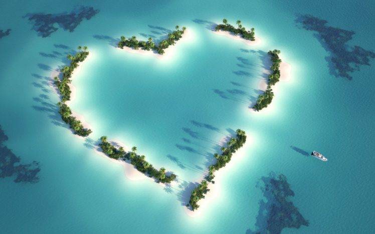 hearts, Island, Aerial View, Sea HD Wallpaper Desktop Background