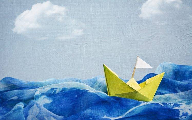 paper Boats, Painting, Sea, Waves, Flag HD Wallpaper Desktop Background
