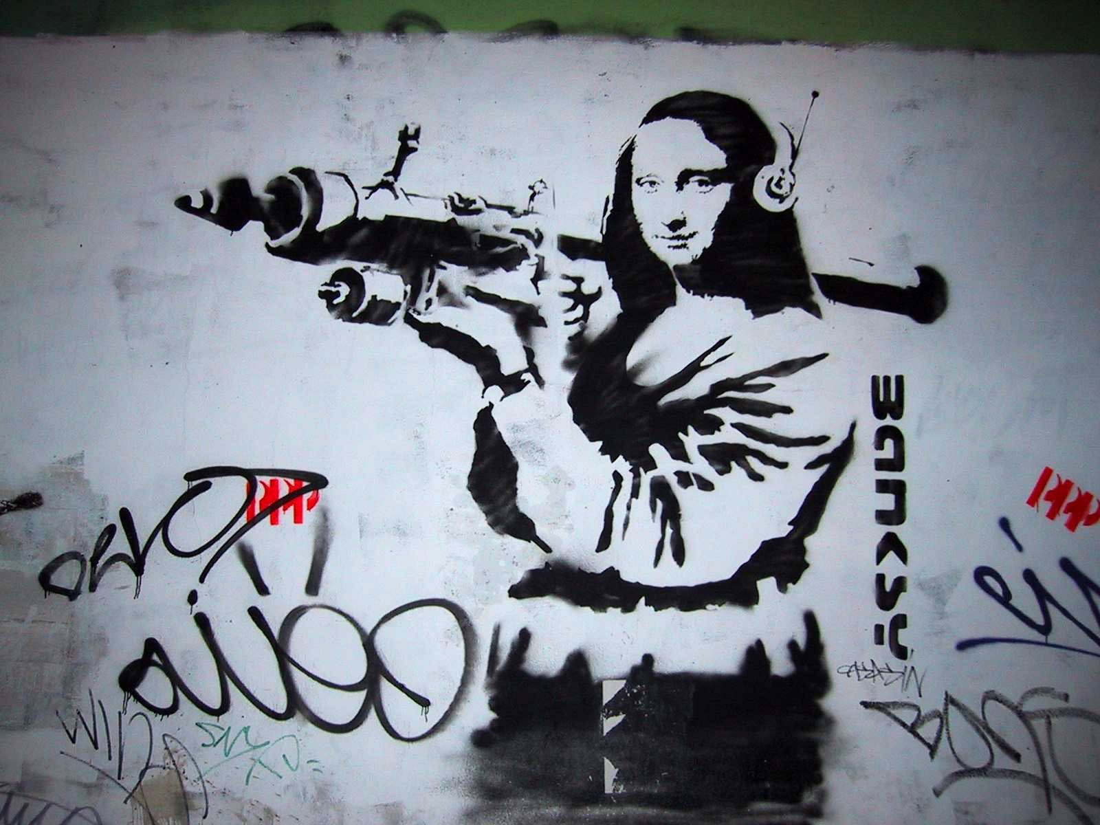 laughing, Banksy, Mona Lisa Wallpaper