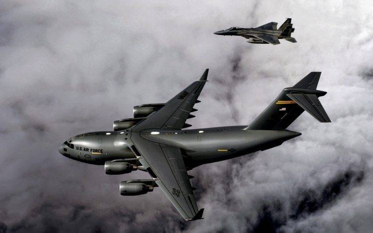 aircraft, US Air Force, C 17 Globmaster, F15 Eagle HD Wallpaper Desktop Background