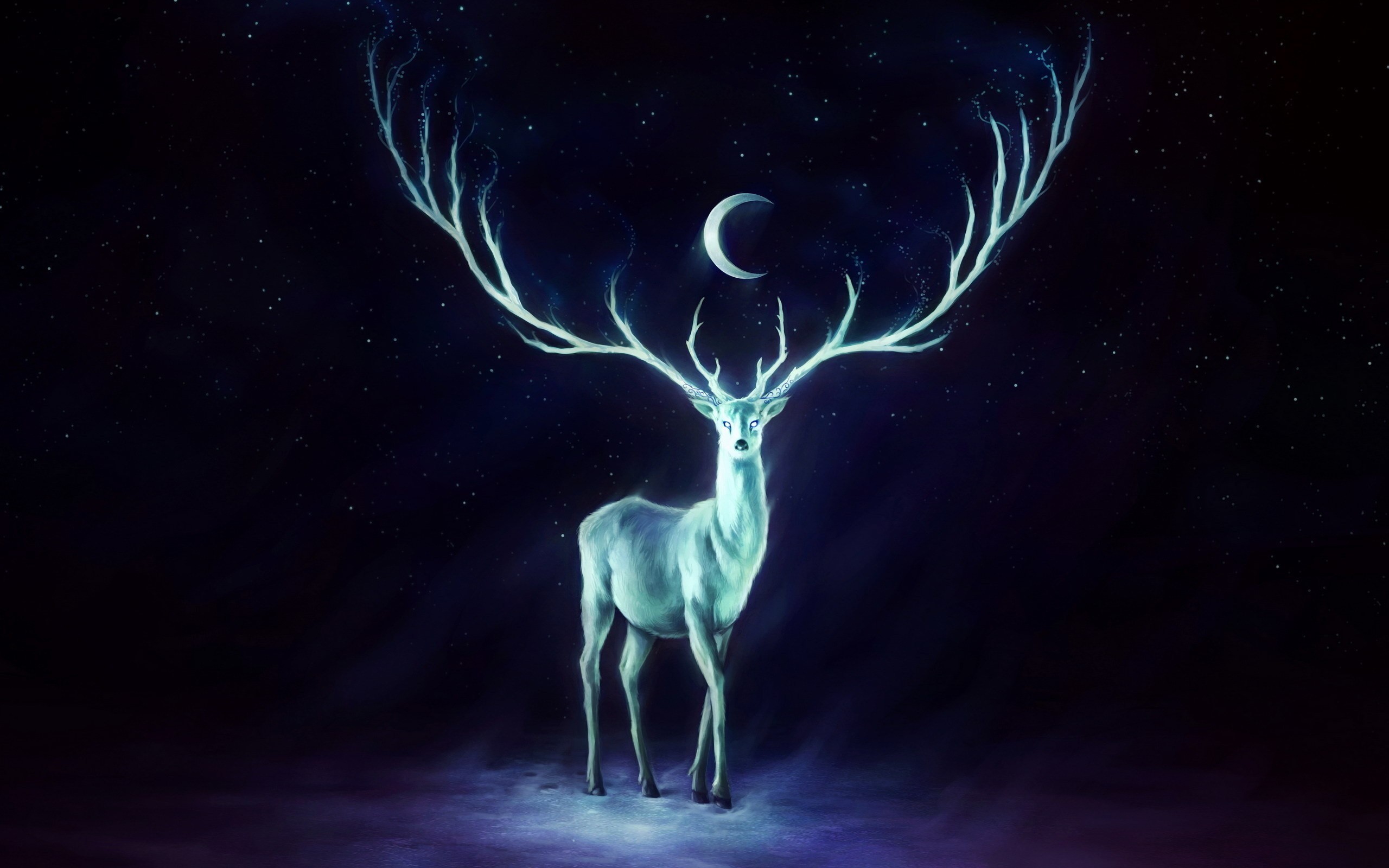 artwork, Crescent Moon, Deer, Antlers Wallpaper