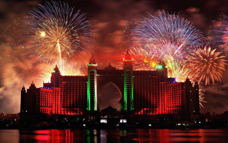 Abu Dhabi, Building, Fireworks HD Wallpaper Desktop Background