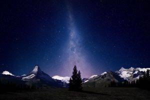 starry Night, Mountain, Stars, Trees, Sky