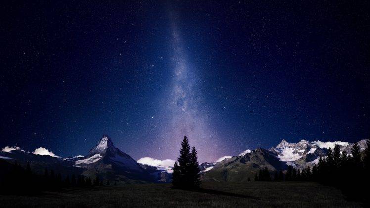 starry Night, Mountain, Stars, Trees, Sky HD Wallpaper Desktop Background
