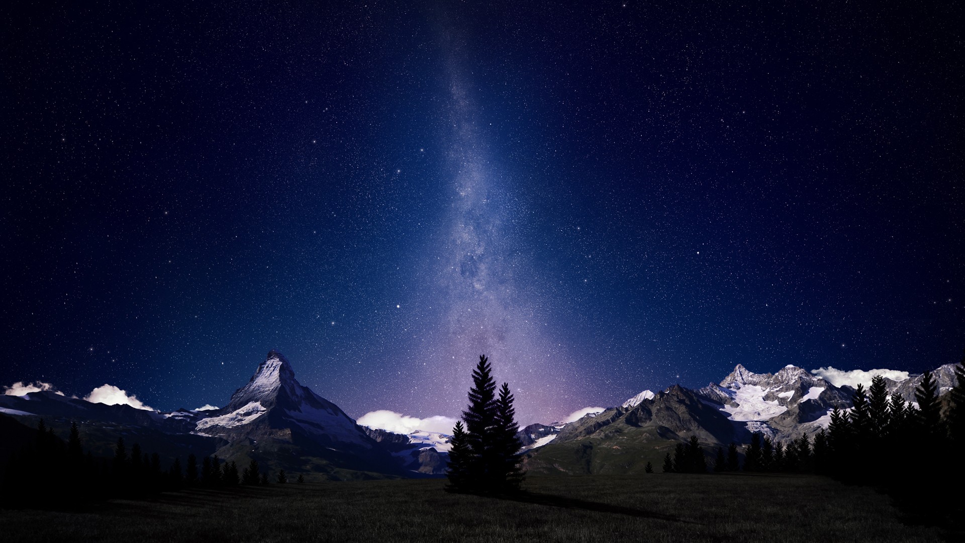 starry Night, Mountain, Stars, Trees, Sky Wallpaper