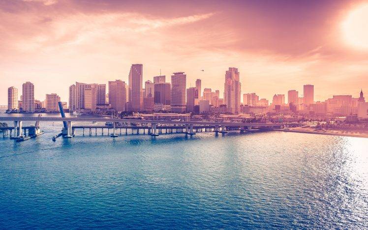 Miami, USA, City, Bridge, Sky, Sea HD Wallpaper Desktop Background