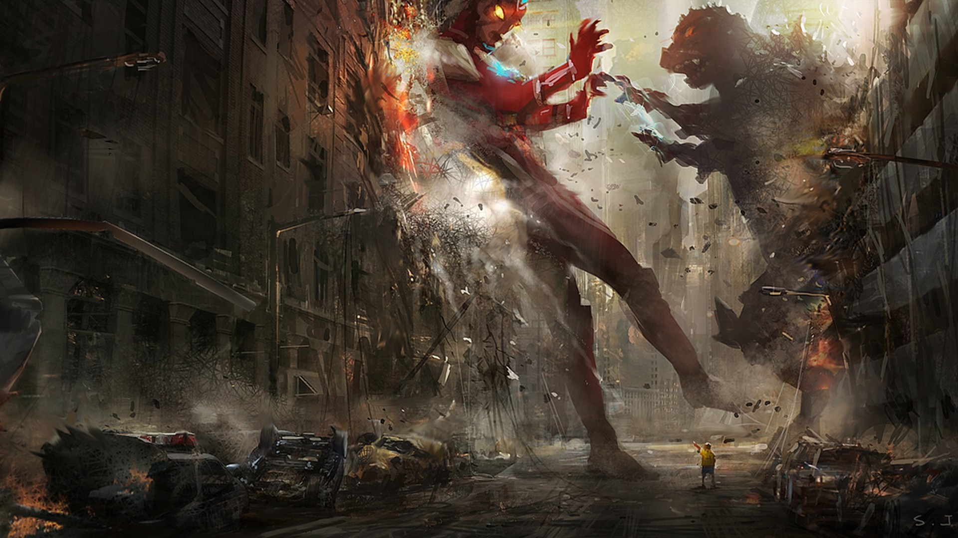 artwork, Destruction, Godzilla, Building Wallpaper