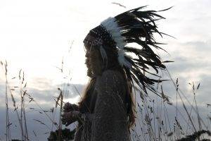 women Outdoors, Headdress, Reeds, Feathers
