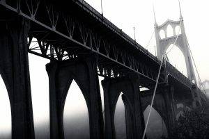 bridge, Monochrome, St. Johns Bridge, Portland, Oregon, USA