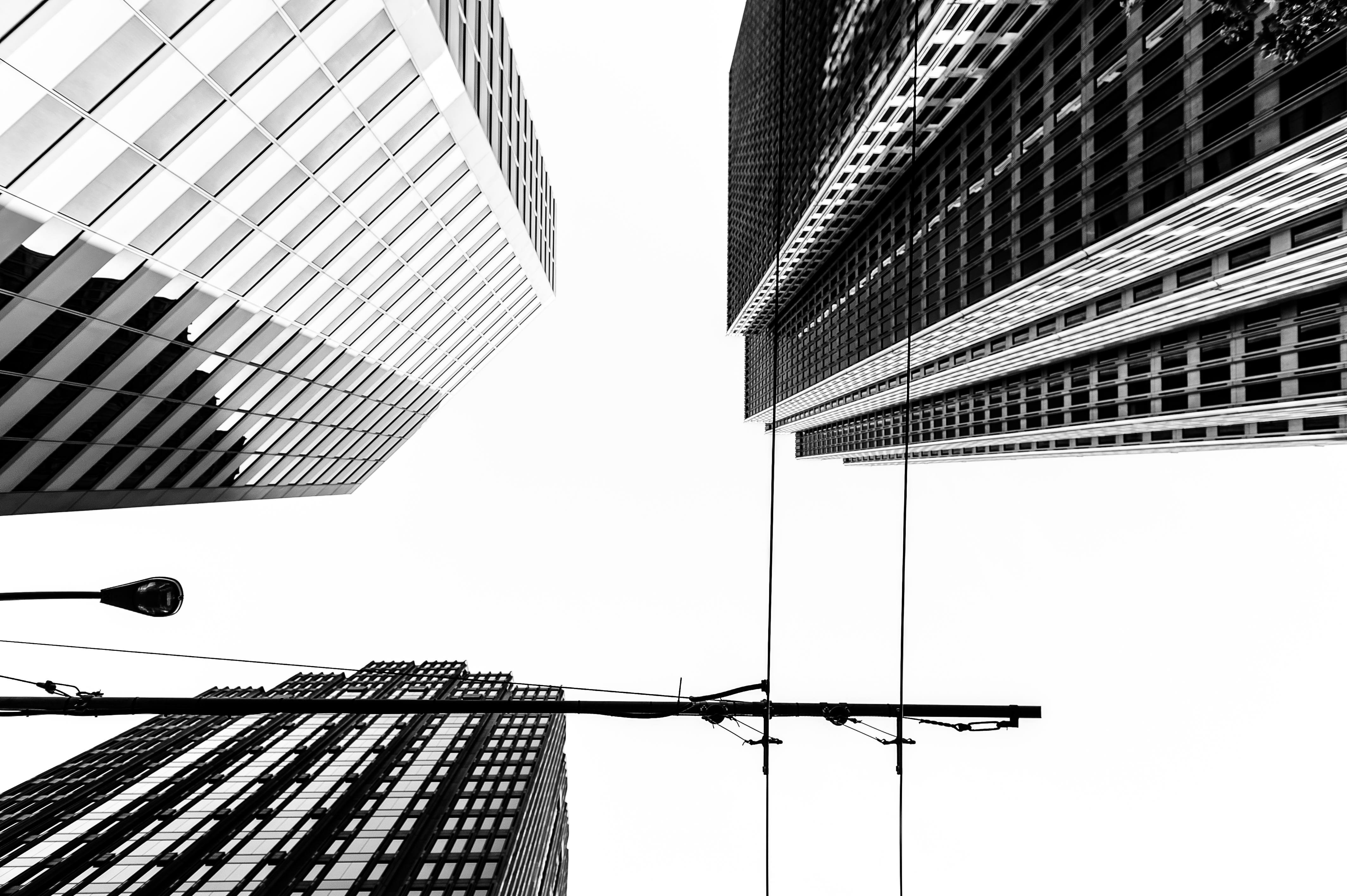 building, Skyscraper, Worms Eye View, Power Lines Wallpaper