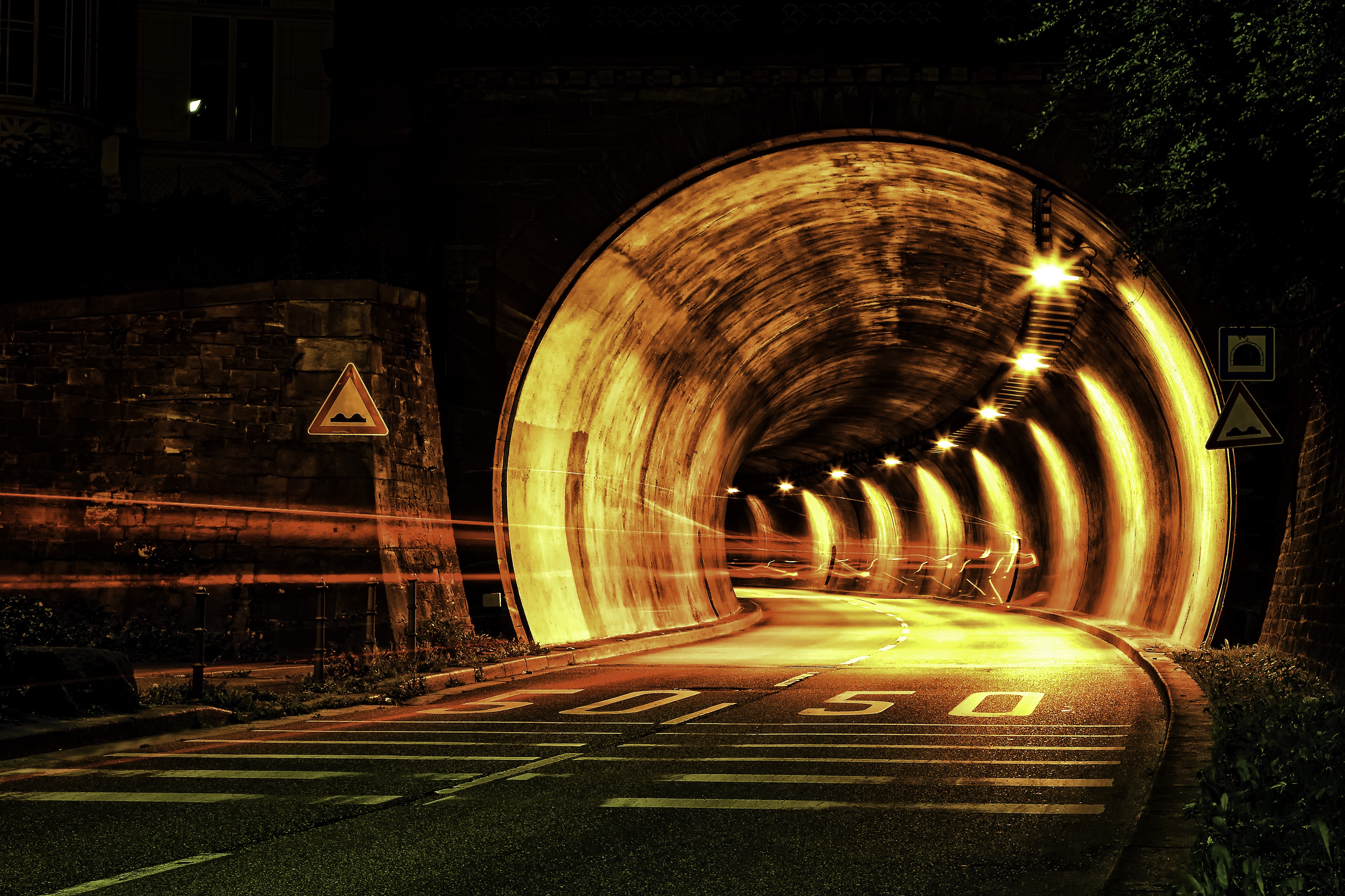 tunnel, Road, Night Wallpaper