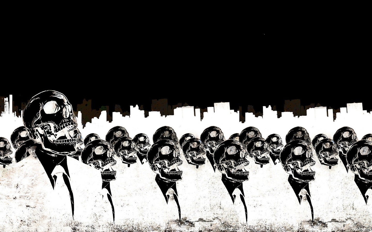artwork, Skull, Black, White, Death, Minimalism, Suits, Alex Cherry, Inverted Wallpaper