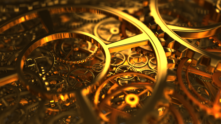clockwork, Gold, Gears, Macro HD Wallpaper Desktop Background