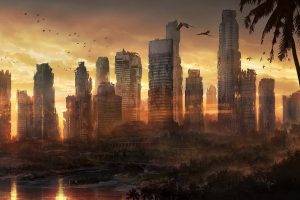 dead City, Abandoned, Forest, Sunset, Apocalyptic, City