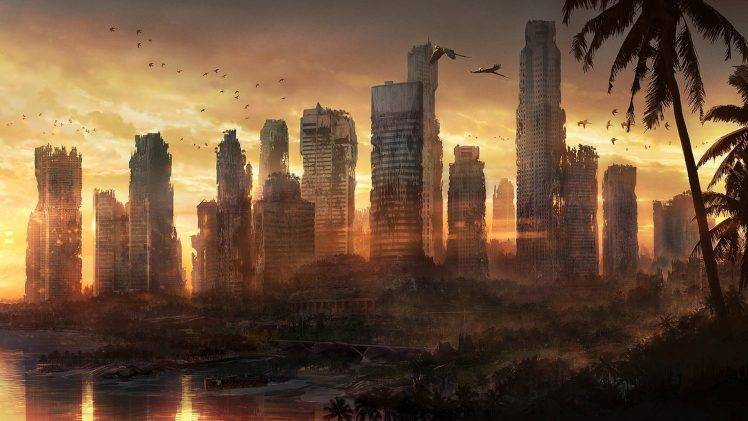 dead City, Abandoned, Forest, Sunset, Apocalyptic, City HD Wallpaper Desktop Background