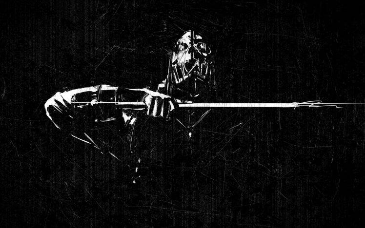 Dishonored, Black, White, Corvo, Skull HD Wallpaper Desktop Background