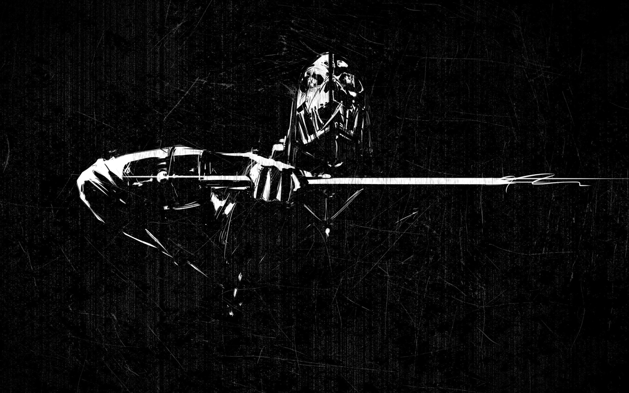 Dishonored, Black, White, Corvo, Skull Wallpaper