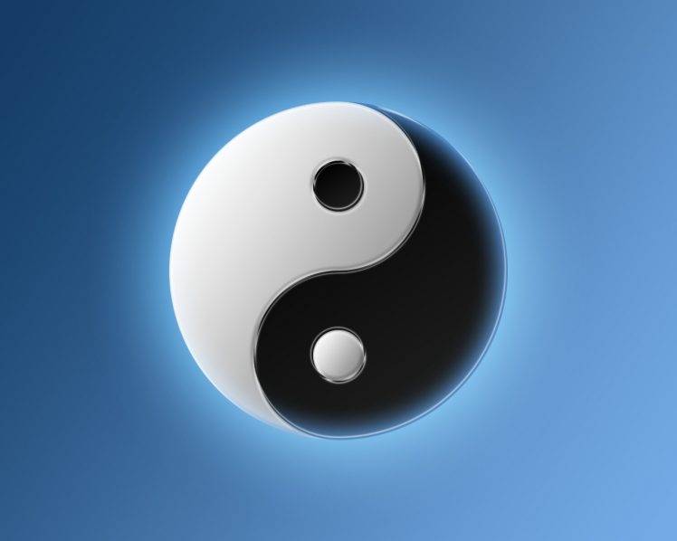 Yin And Yang, Symbols, Blue Background HD Wallpaper Desktop Background