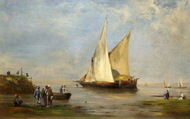 painting, Boat, Sea, Nile, Classic Art HD Wallpaper Desktop Background