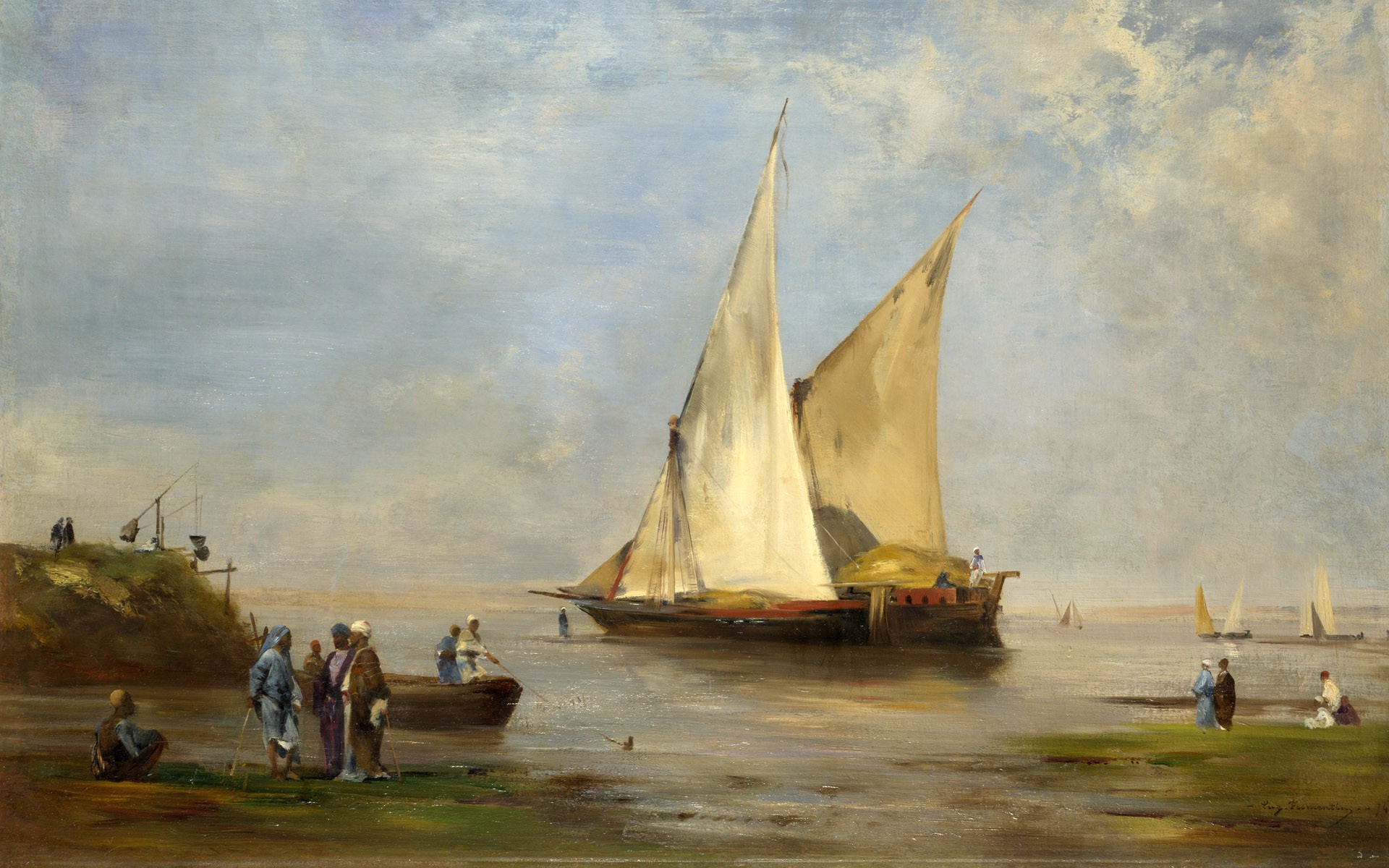 painting, Boat, Sea, Nile, Classic Art Wallpaper