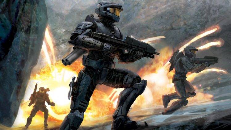 Halo, Spartans, Explosion, Rifles HD Wallpaper Desktop Background