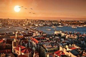 cityscape, City, Sunset, Building, Bridge, Istanbul