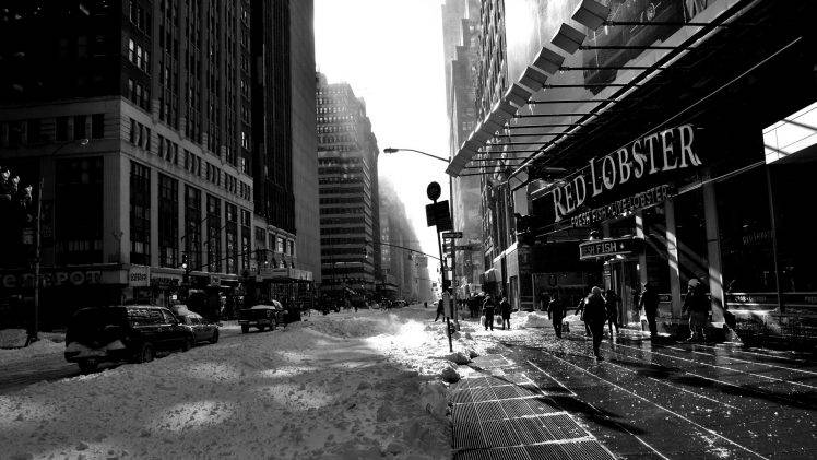 cityscape, City, Building, Monochrome, Street, Snow HD Wallpaper Desktop Background