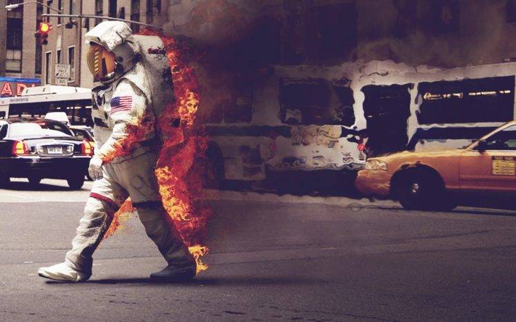 astronaut, Fire HD Wallpaper Desktop Background