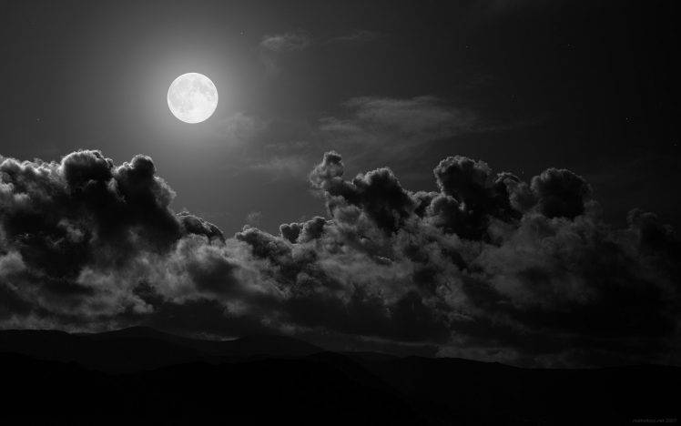 monochrome, Clouds, Moon, Night HD Wallpaper Desktop Background