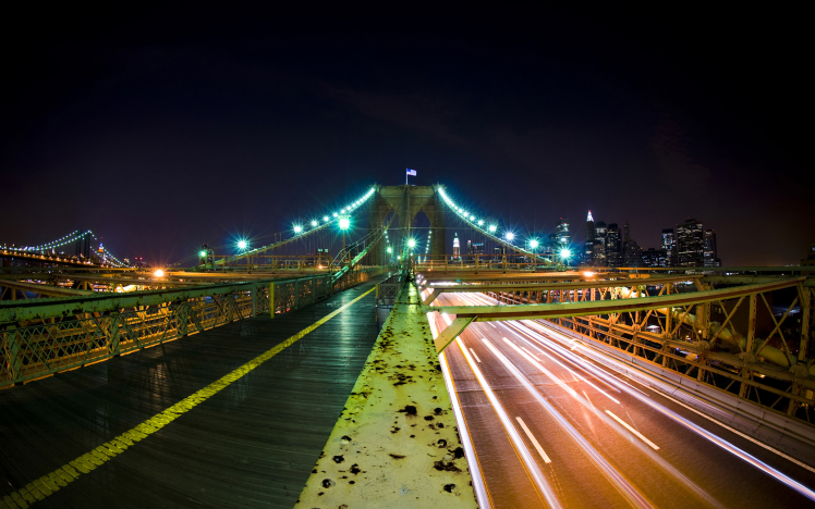 bridge, Long Exposure, Wet, Rain, Lights, Light Trails, New York City HD Wallpaper Desktop Background