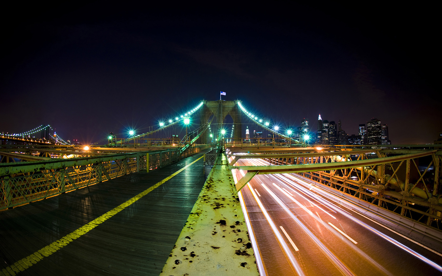 bridge, Long Exposure, Wet, Rain, Lights, Light Trails, New York City Wallpaper