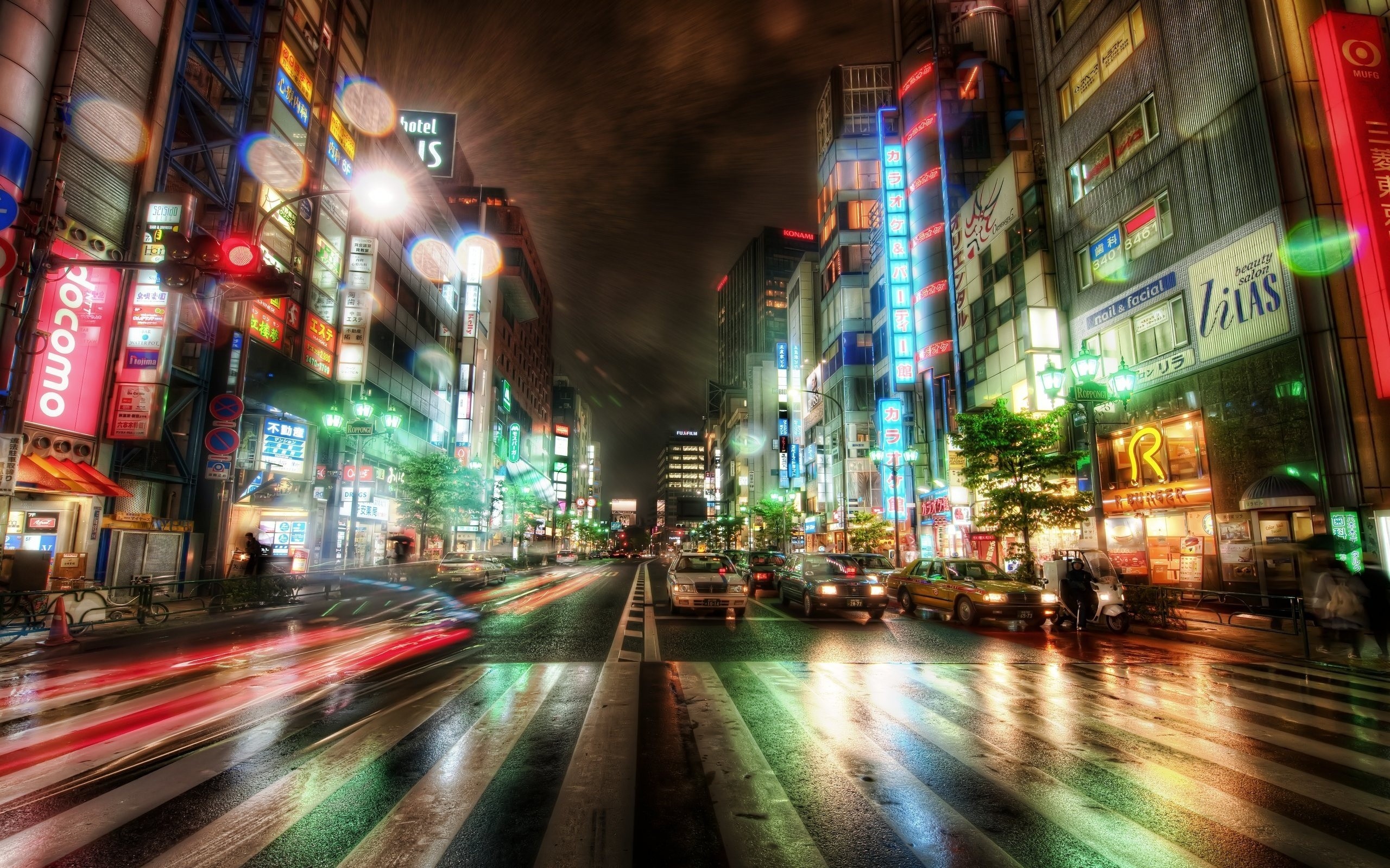Tokyo, City, Road, Traffic, Lights, Neon, Long Exposure, Rain, Wet Wallpaper
