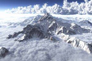 mountain, Clouds, Snow
