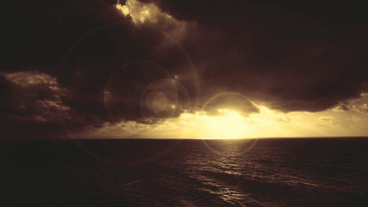 sky, Sun, Clouds, Sea, Sunset, Sunrise, Lens Flare HD Wallpaper Desktop Background
