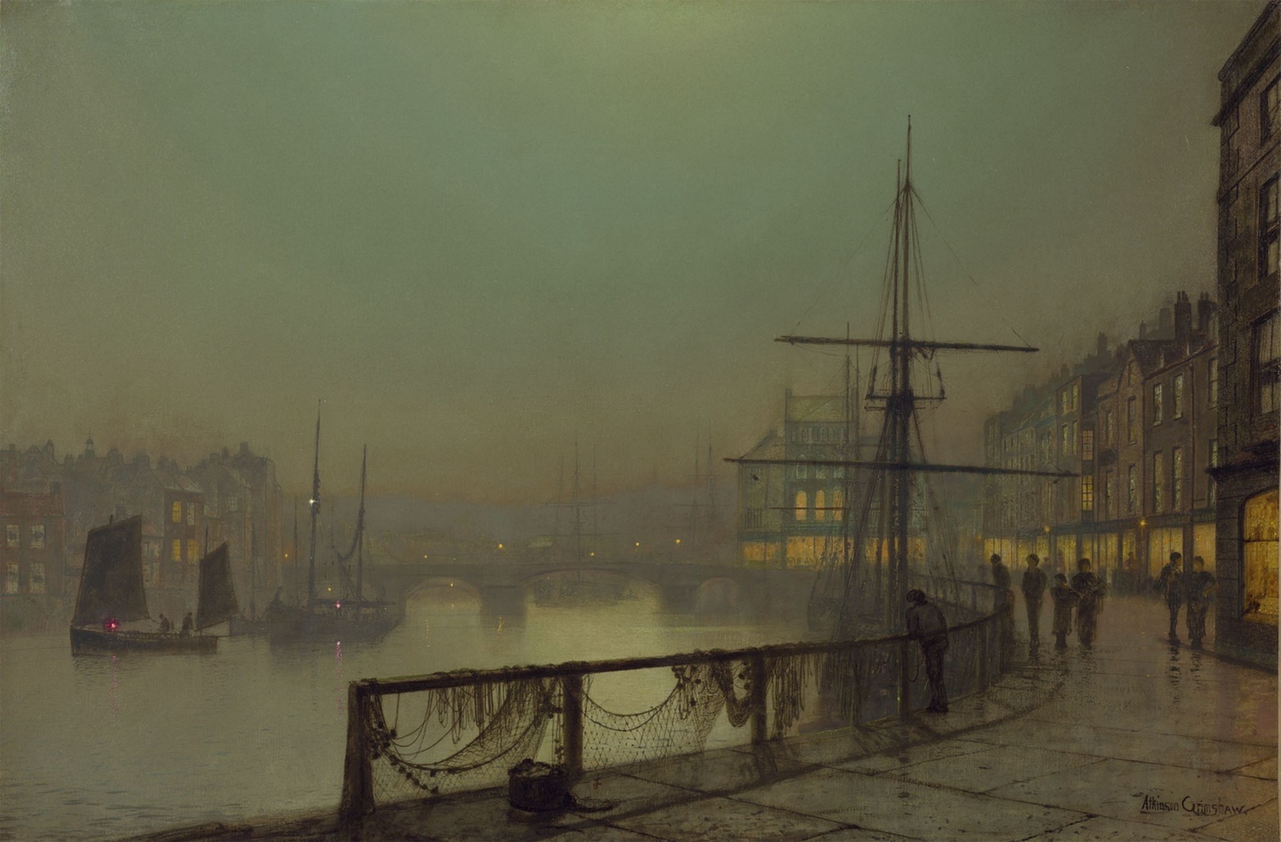 painting, Ship, Ports, John Atkinson Grimshaw, Classic Art Wallpaper