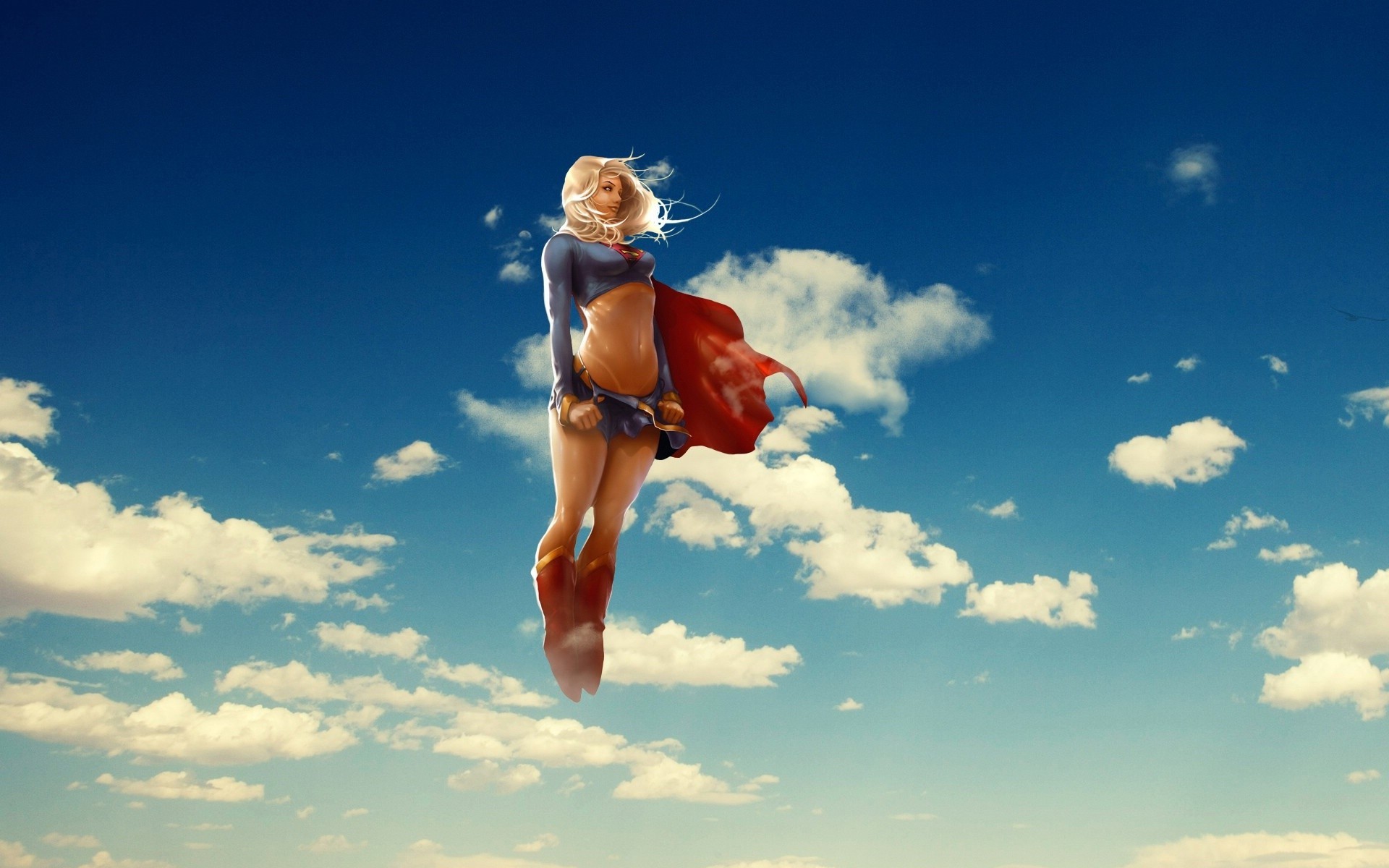 Supergirl, Sky, Clouds, Superheroines Wallpaper