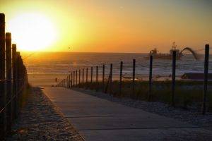 path, Fence, Sea, Sunset, Dune
