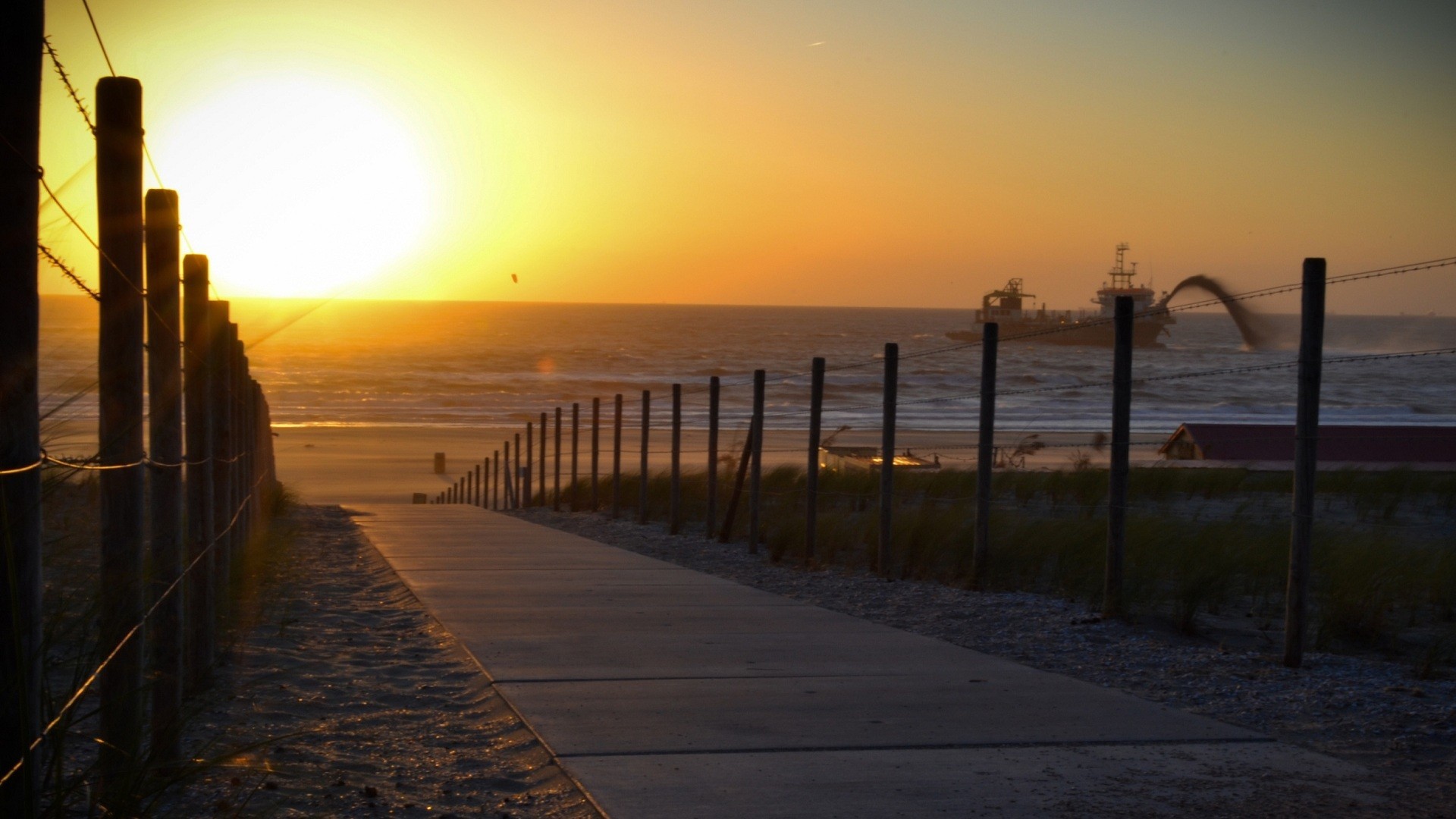 path, Fence, Sea, Sunset, Dune Wallpaper