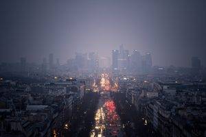 city, Cityscape, Evening, Lights, Rain, Rainbows, Paris