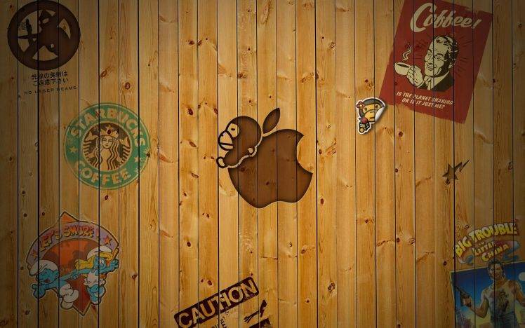 wood, Apple Inc., Starbucks HD Wallpaper Desktop Background