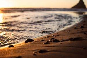 beach, Pebbles, Depth Of Field, Sea, Sunlight, Sand