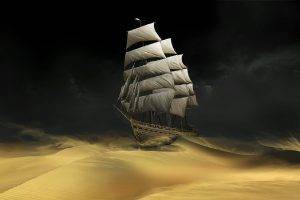 sand, Sailing Ship, Dark