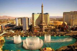 Las Vegas, Hotels, Fountain, Cityscape, Eiffel Tower Replica