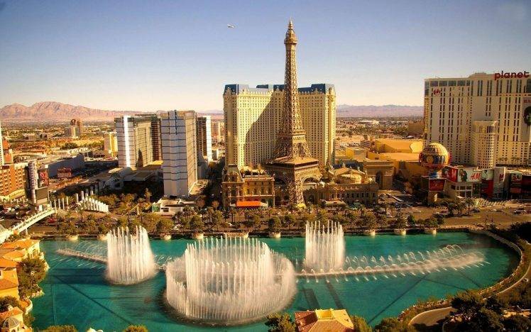 Las Vegas, Hotels, Fountain, Cityscape, Eiffel Tower Replica HD Wallpaper Desktop Background