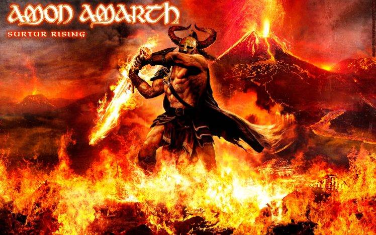 music, Metal Music, Amon Amarth, Vikings, Heavy Metal, Fire, Lava, Vulcano, Horns HD Wallpaper Desktop Background