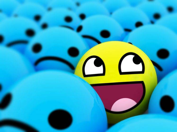 happy Face, Blue, Yellow, Awesome Face HD Wallpaper Desktop Background