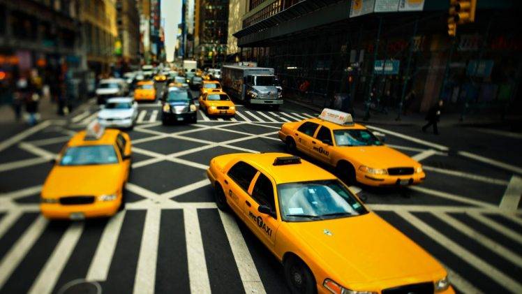 taxi, Street, New York City, Tilt Shift, Traffic HD Wallpaper Desktop Background