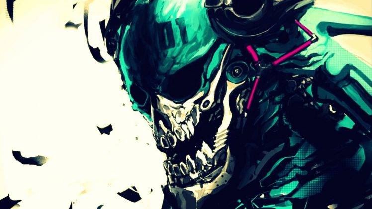 artwork, Concept Art, Helmet, Skull, Hatsune Miku HD Wallpaper Desktop Background