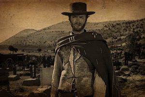 Clint Eastwood, Western, Sepia, Cowboys